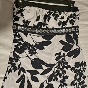 Black/White design Rhinestone Tube top and skirt